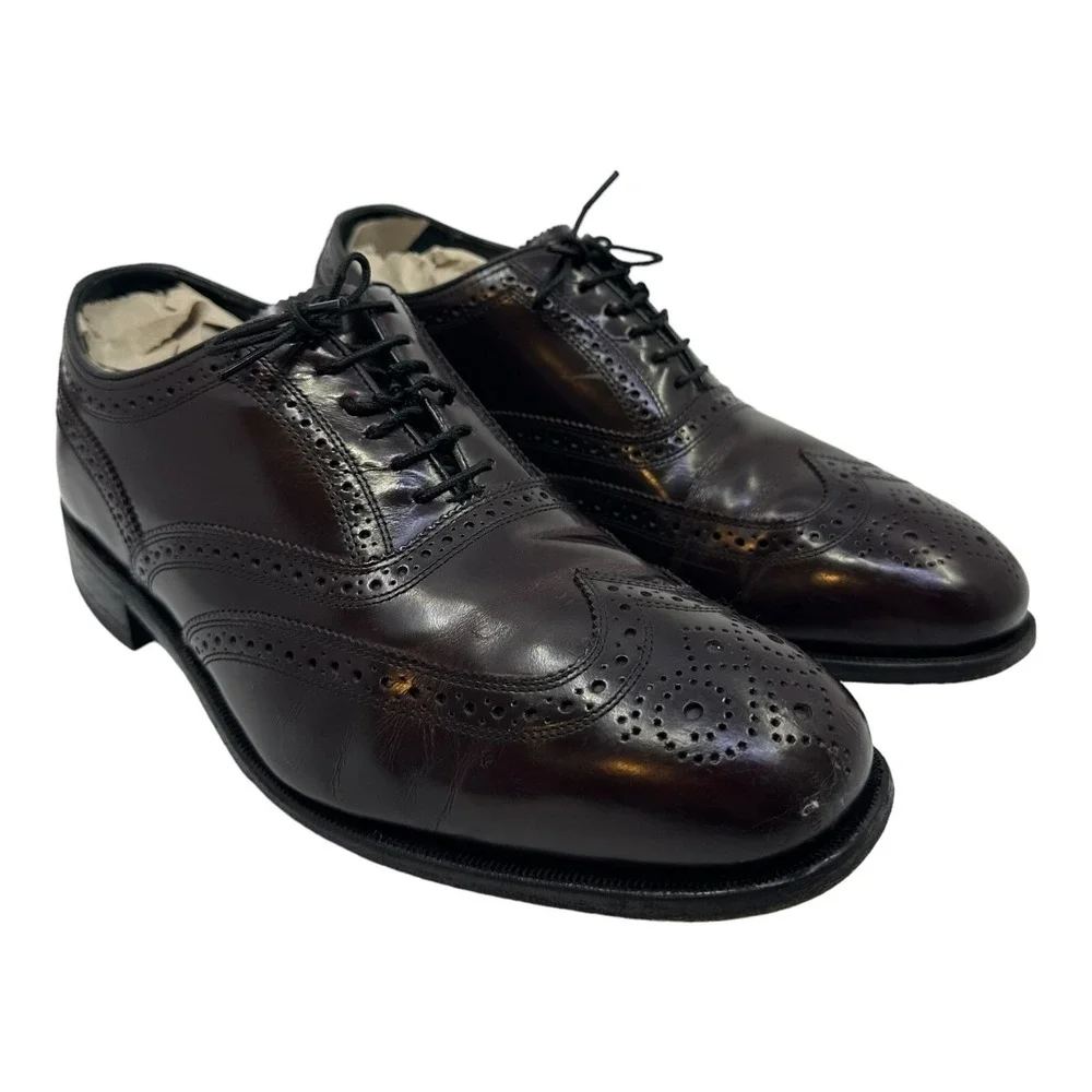 Florsheim Mens‎ Burgundy Leather Wingtip Brogue Oxford Dress Shoes Round Toe 10D
